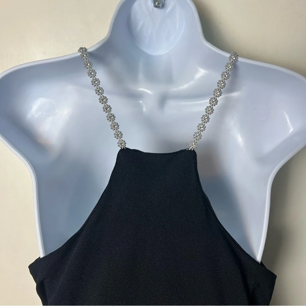All‎ That Jazz – Junior’s VTG Black Rhinestone Strap Maxi Dress 90s – Sz. 11/12